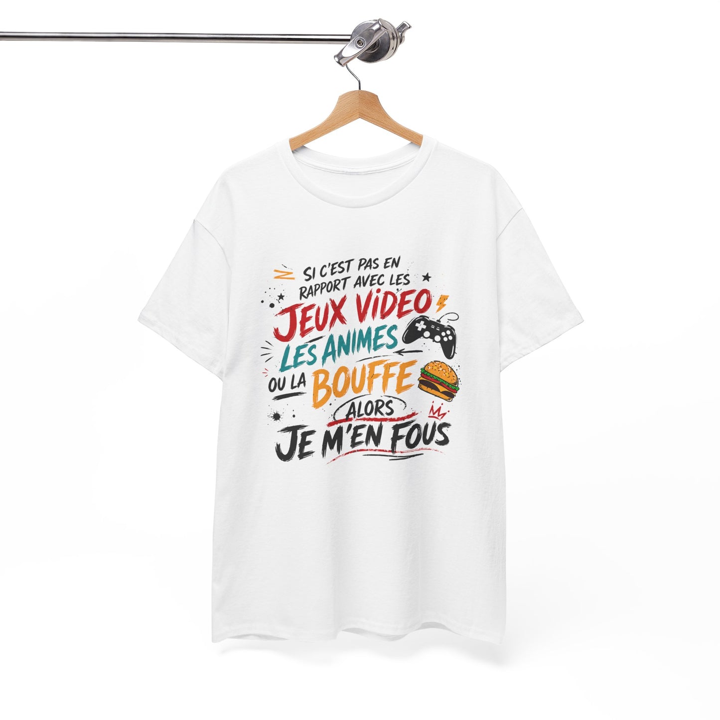 T-Shirt Gamer Homme Humour Jeux Vidéo Anime Bouffe – Alors Je M’en Fous – Cadeau Geek Gaming