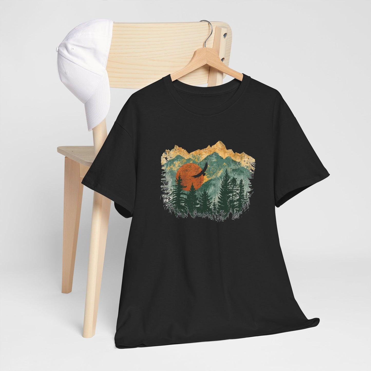 Tee Shirt Homme et Femme Montagne Forêt Nature Aigle Randonnée Plein Air Paysage Vintage Idée Cadeau