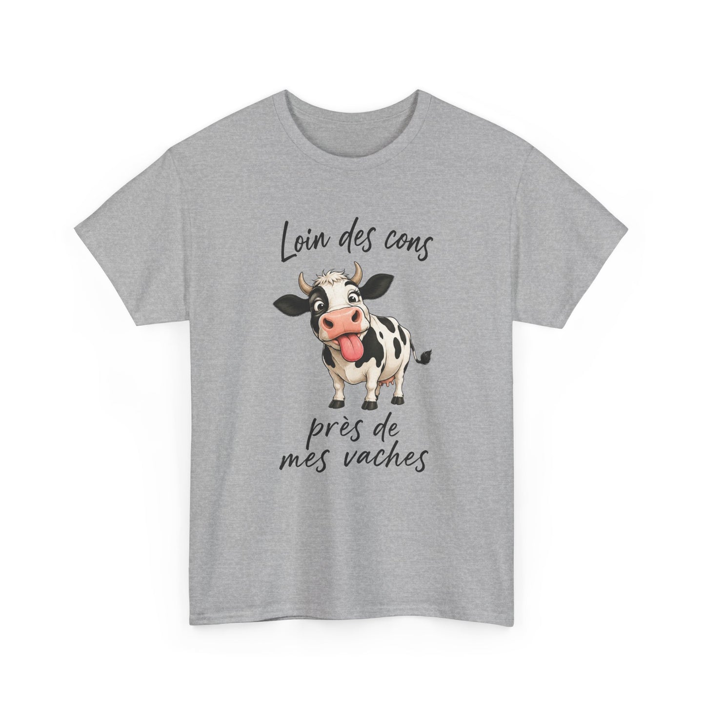 T-Shirt Loin Des Cons Près De Mes Vaches – Tee Shirt Humour Vache Campagne – Cadeau Agriculteur Homme Femme