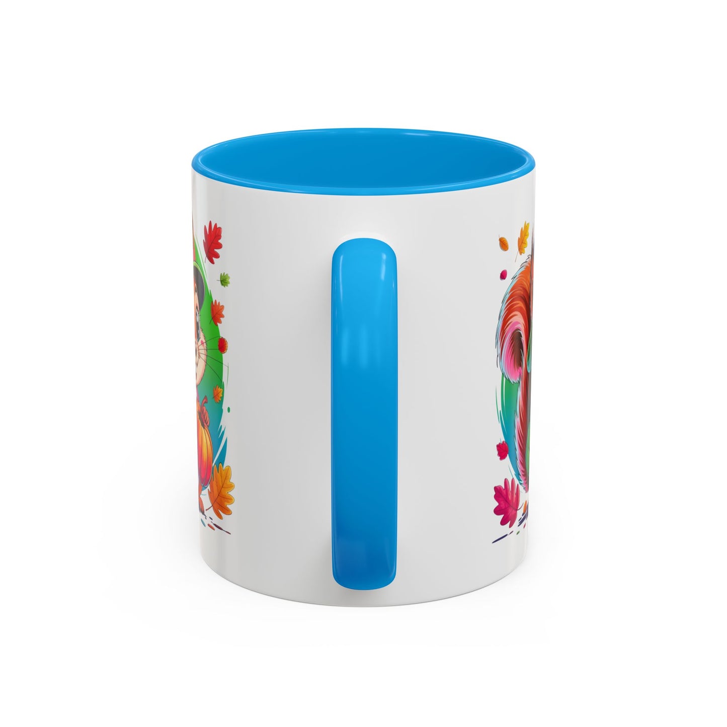 Mug Écureuil Mignon Automne – Tasse Animal Citrouille Feuilles Colorées – Cadeau Original Enfant Adulte – Céramique 325ml Noir Bleu Rouge