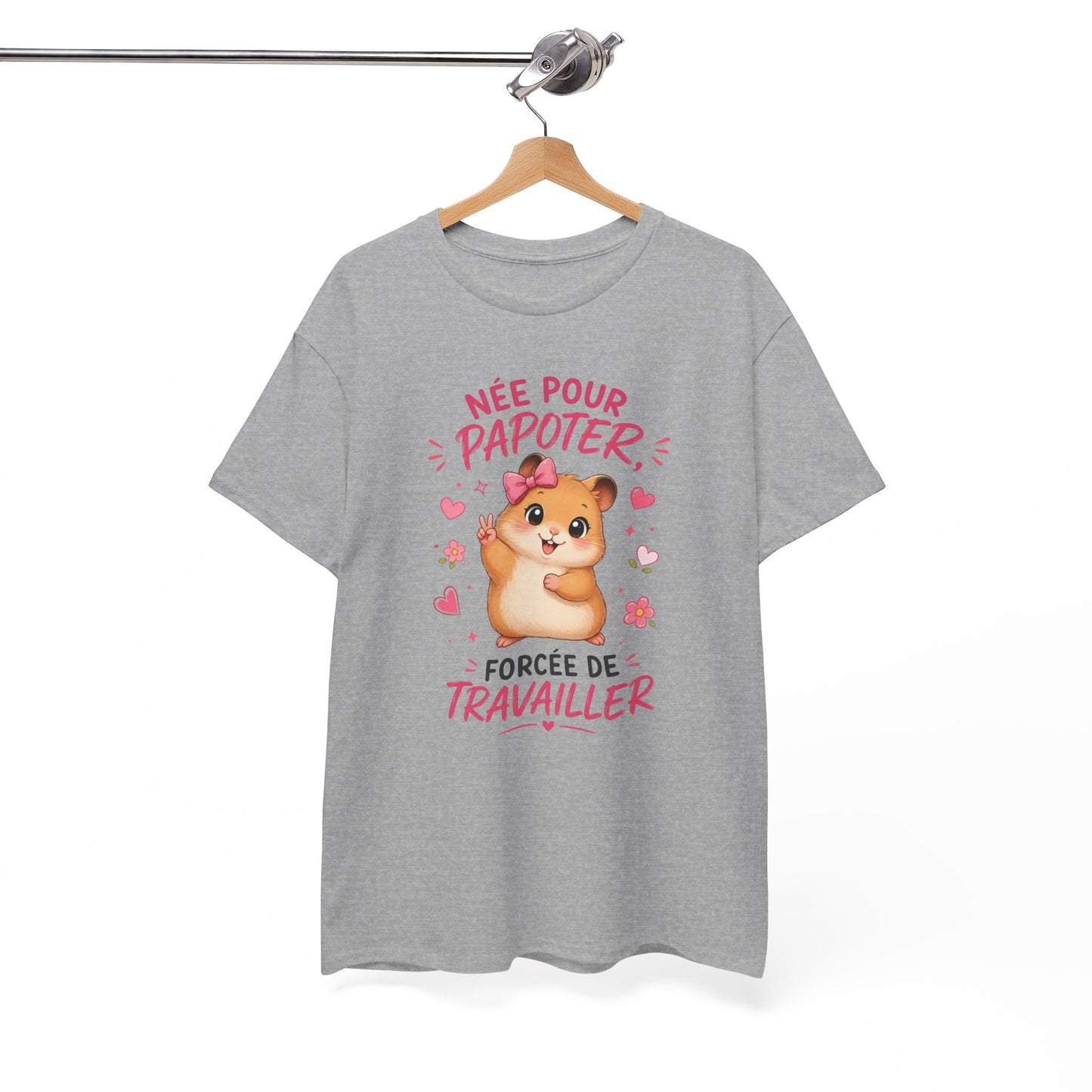 Tee-Shirt Humour Femme Née Pour Papoter Forcée De Travailler – Hamster Kawaii Mignon – Cadeau Collègue Amie Femme Adulte