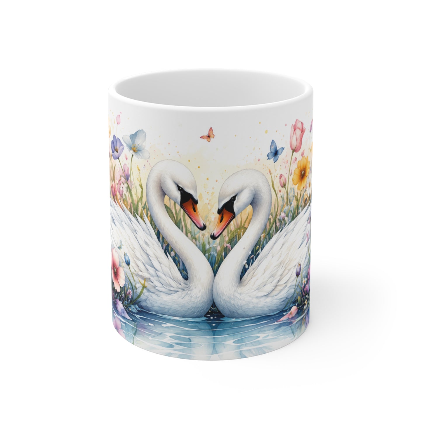 Tasse Couple de Cygnes Fleuris – Mug Romantique Aquarelle – Cadeau Amour Homme Femme 325ml