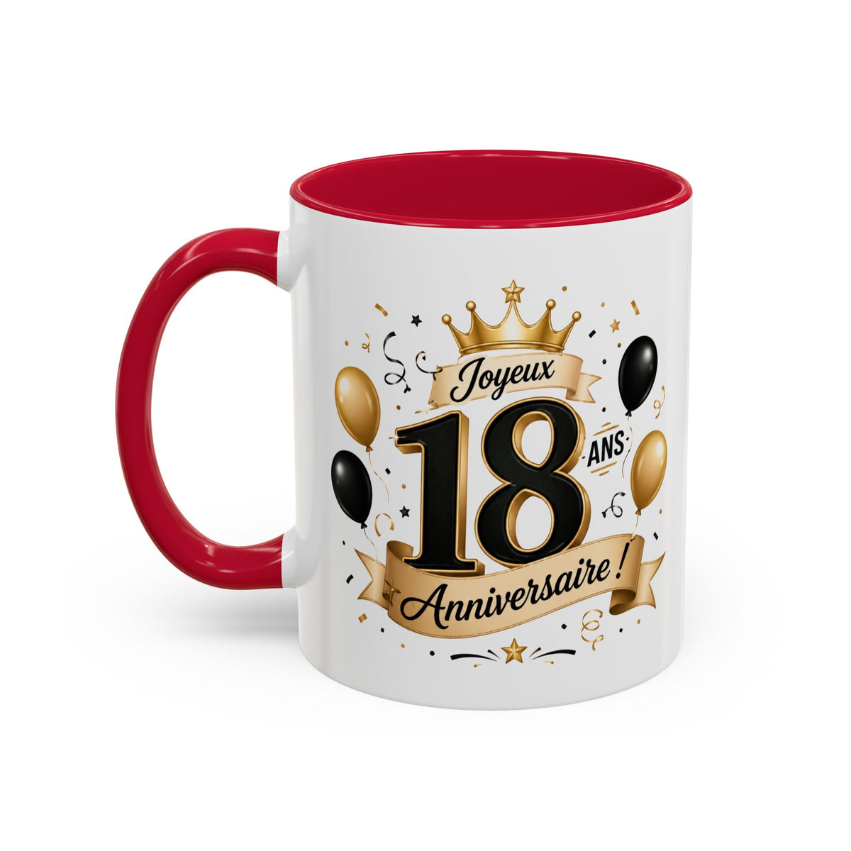 Mug Joyeux 18 Ans – Tasse Anniversaire 18 Ans – Cadeau Original pour Femme Homme – Idée Cadeau 18e Anniversaire Noir Bleu Rouge