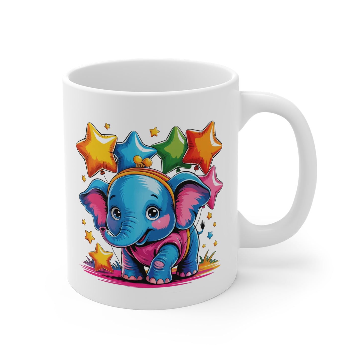 Mug Éléphant Kawaii avec Étoiles – Tasse Bébé Éléphant Coloré et Mignon – Design Cute Arc-en-Ciel et Féérique – Cadeau Original pour Enfants et Amoureux des Animaux – Céramique 325ml...