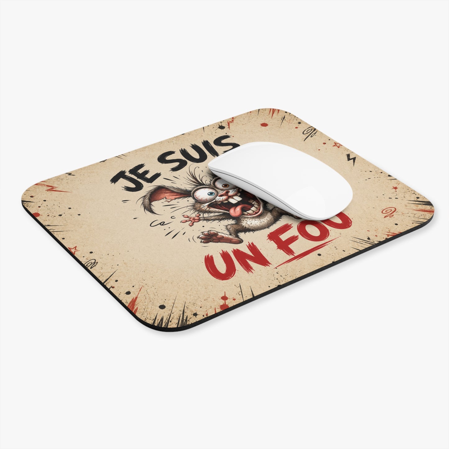 Tapis de Souris 22x18cm Je Suis un Fou – Lapin Déjanté Humour – Cadeau Drôle Original