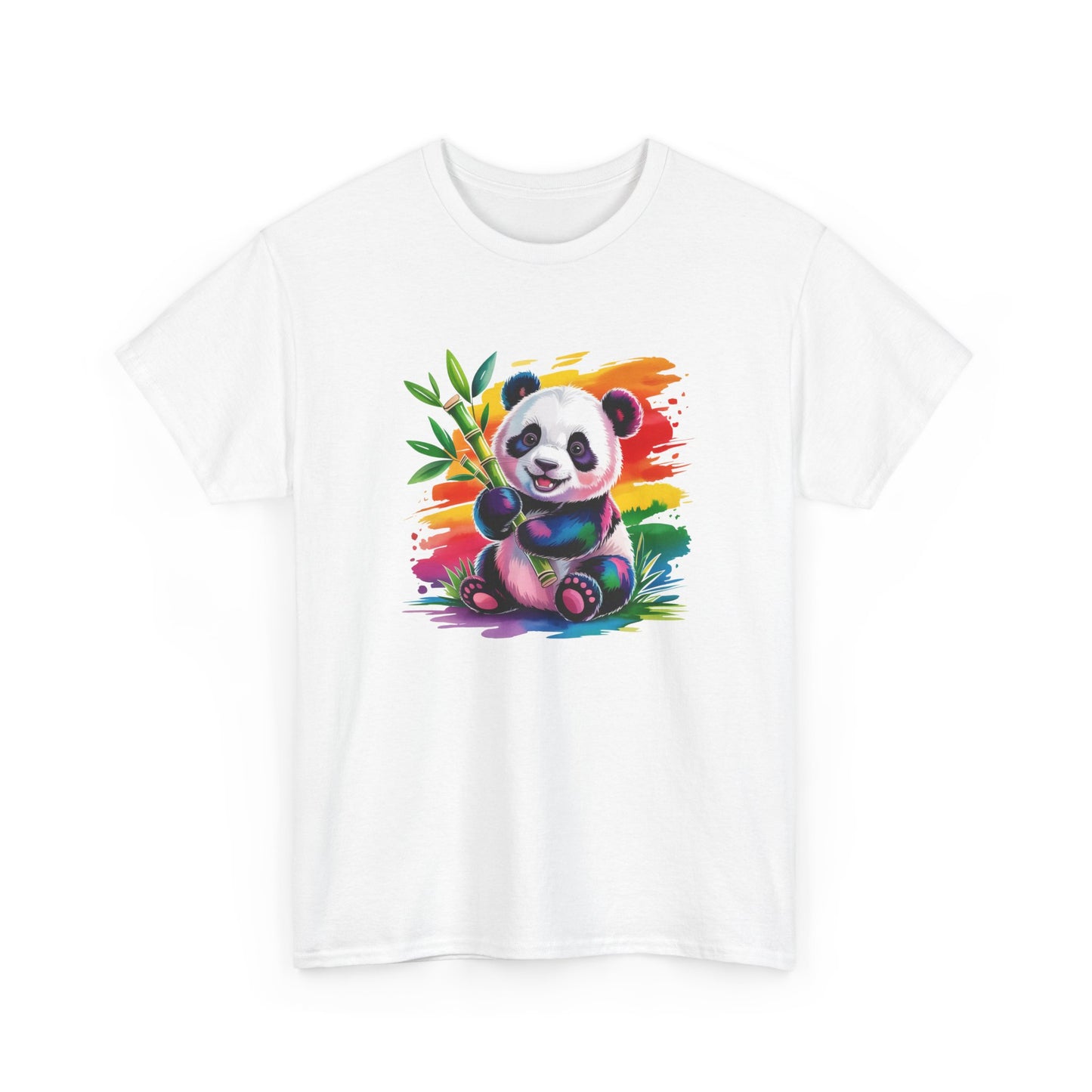 T-Shirt Panda Mignon avec Bambou – Tee Shirt Animal Coloré Aquarelle – Cadeau Kawaii Nature Noir Blanc Gris