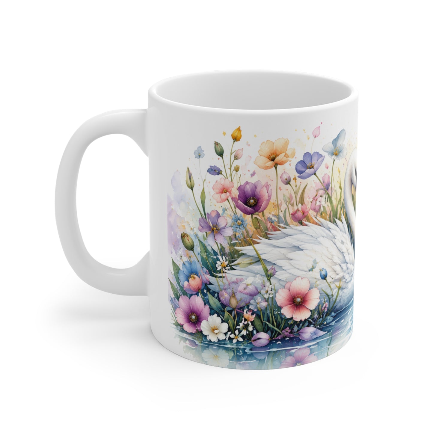 Tasse Couple de Cygnes Fleuris – Mug Romantique Aquarelle – Cadeau Amour Homme Femme 325ml