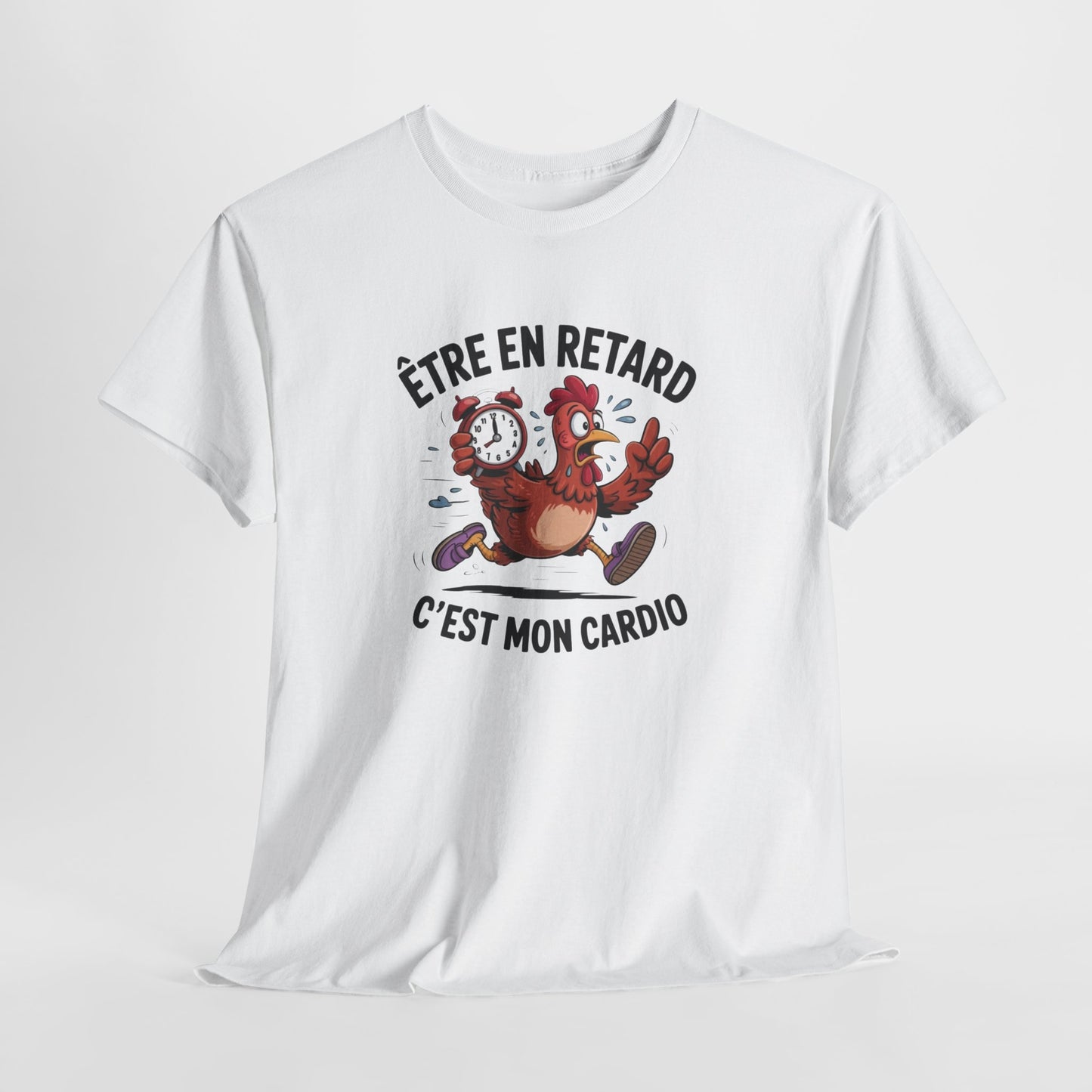 Tee Shirt Humour Être en retard c’est mon cardio – Blague retard travail – Cadeau drôle Blanc Gris Noir