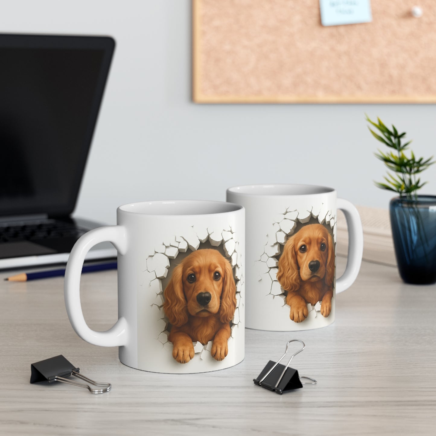Mug Cocker Anglais Roux Effet Mur Cassé – Tasse Chien 3D Trompe-l’œil – Cadeau Original Amoureux du Cocker