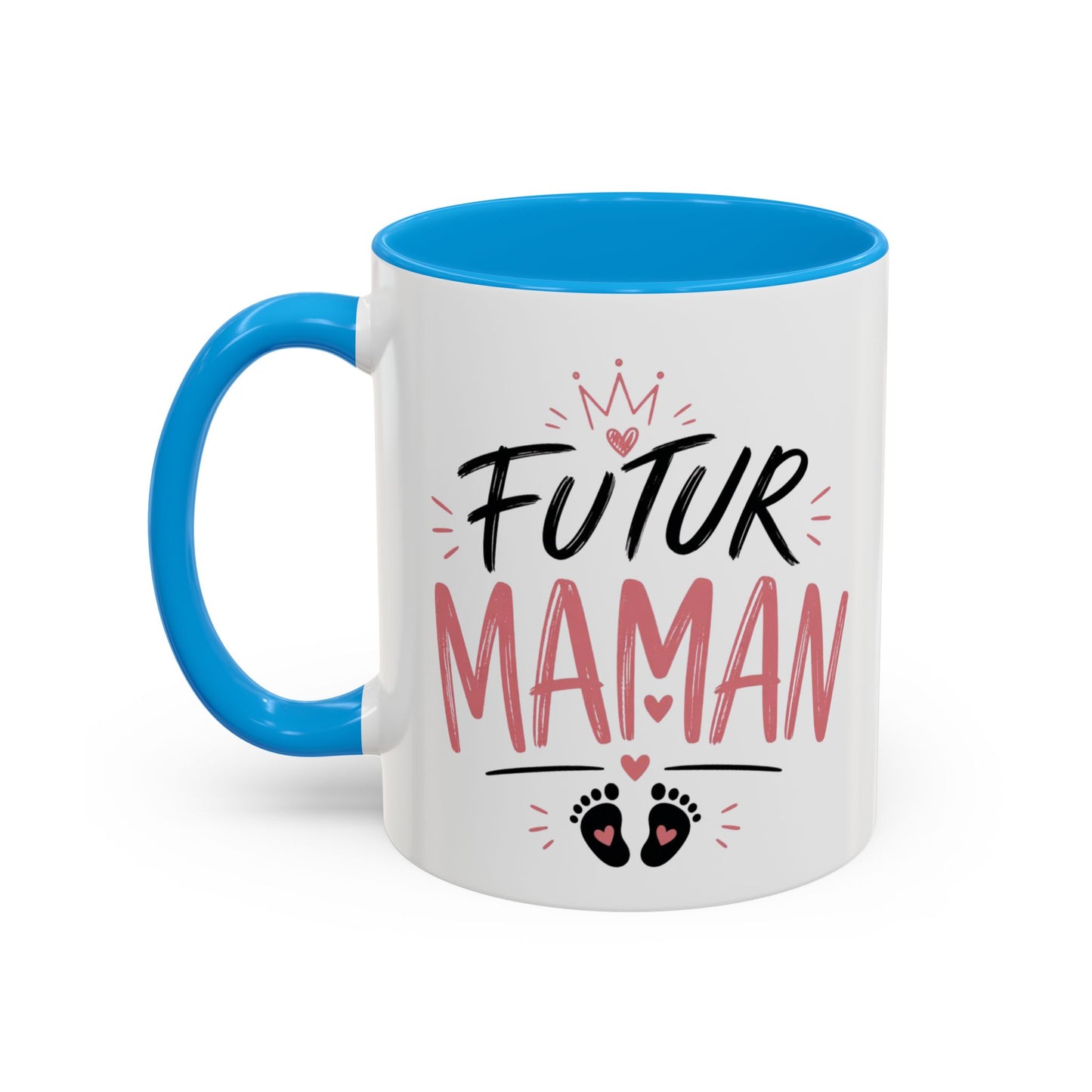 Mug Future Maman – Tasse Grossesse Rose avec Couronne et Cœurs – Cadeau Future Mère Baby Shower – Céramique 325ml Noir Bleu Rouge