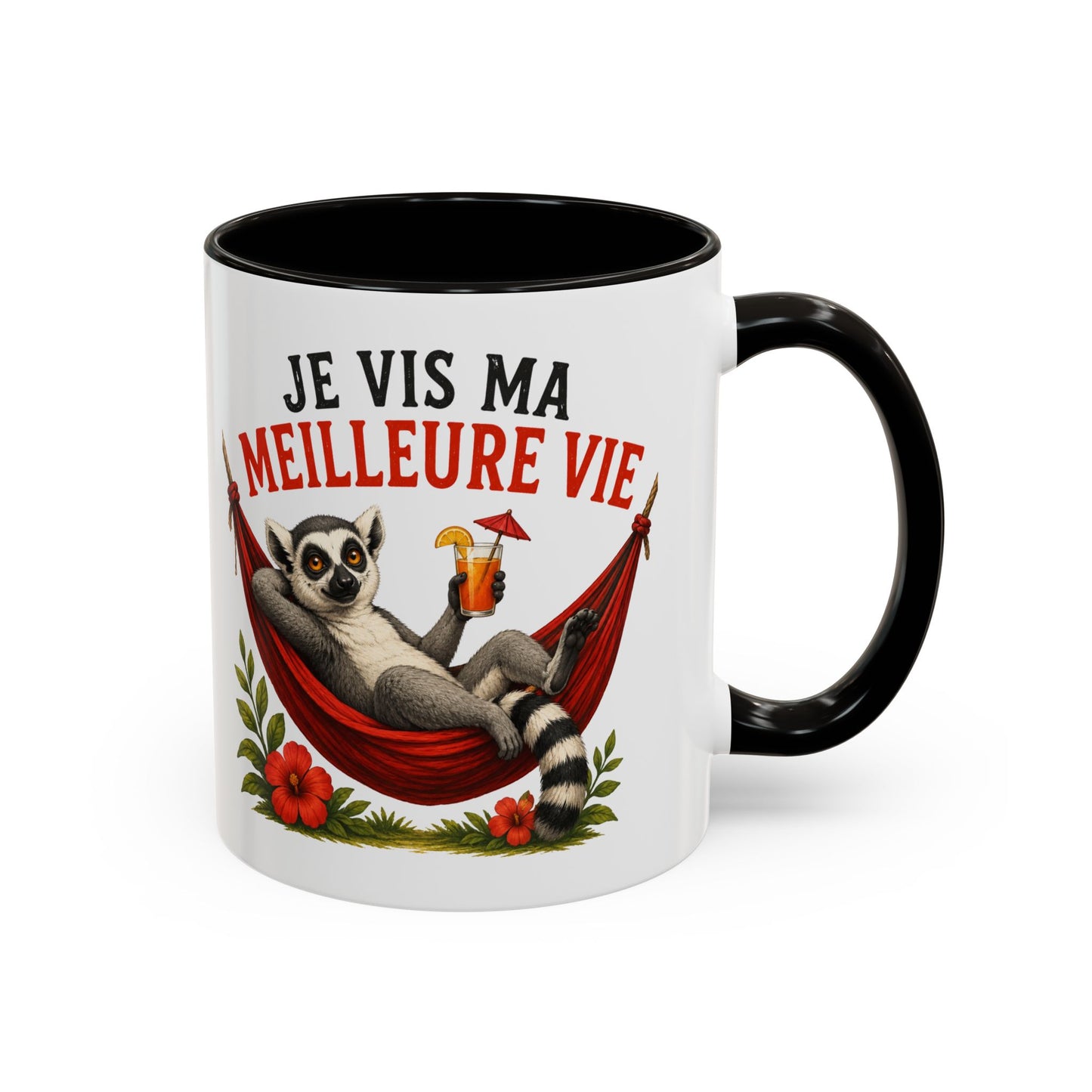 Tasse Lémurien Homme et Femme – Mug Animal Tropical Hamac Vacances Détente – Cadeau Original Amusant 325 ml