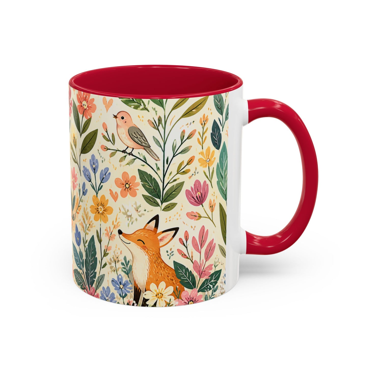 Mug Animaux Mignons Forêt Fleurie – Tasse Renard Chat Lapin Hérisson – Cadeau Nature Femme Enfant 325ml