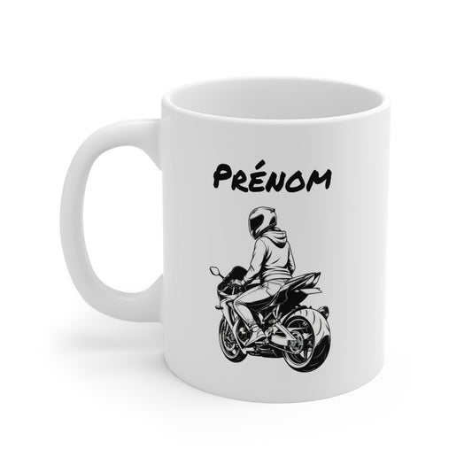 Tasse Moto Personnalisée avec Prénom – Mug Motarde Sportive Casquée – Cadeau Motocycliste Femme 325 ml