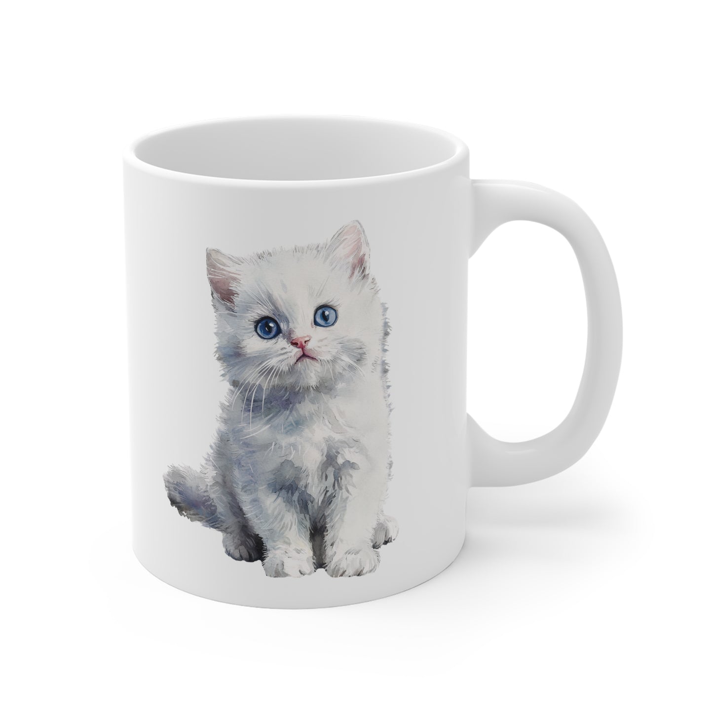 Tasse Chat Blanc Aquarelle – Mug Céramique 325 ml – Cadeau Élégant pour Amoureux des Chats