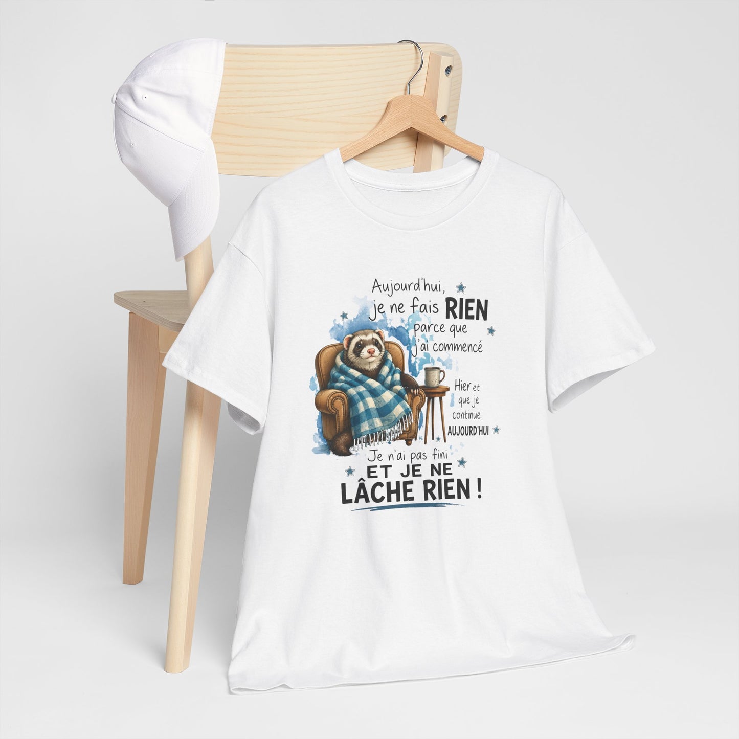 Tee-Shirt Humour Homme et Femme – Furet Détente Paresse Repos – Cadeau Original Drôle pour Amateur de Farniente et Animaux