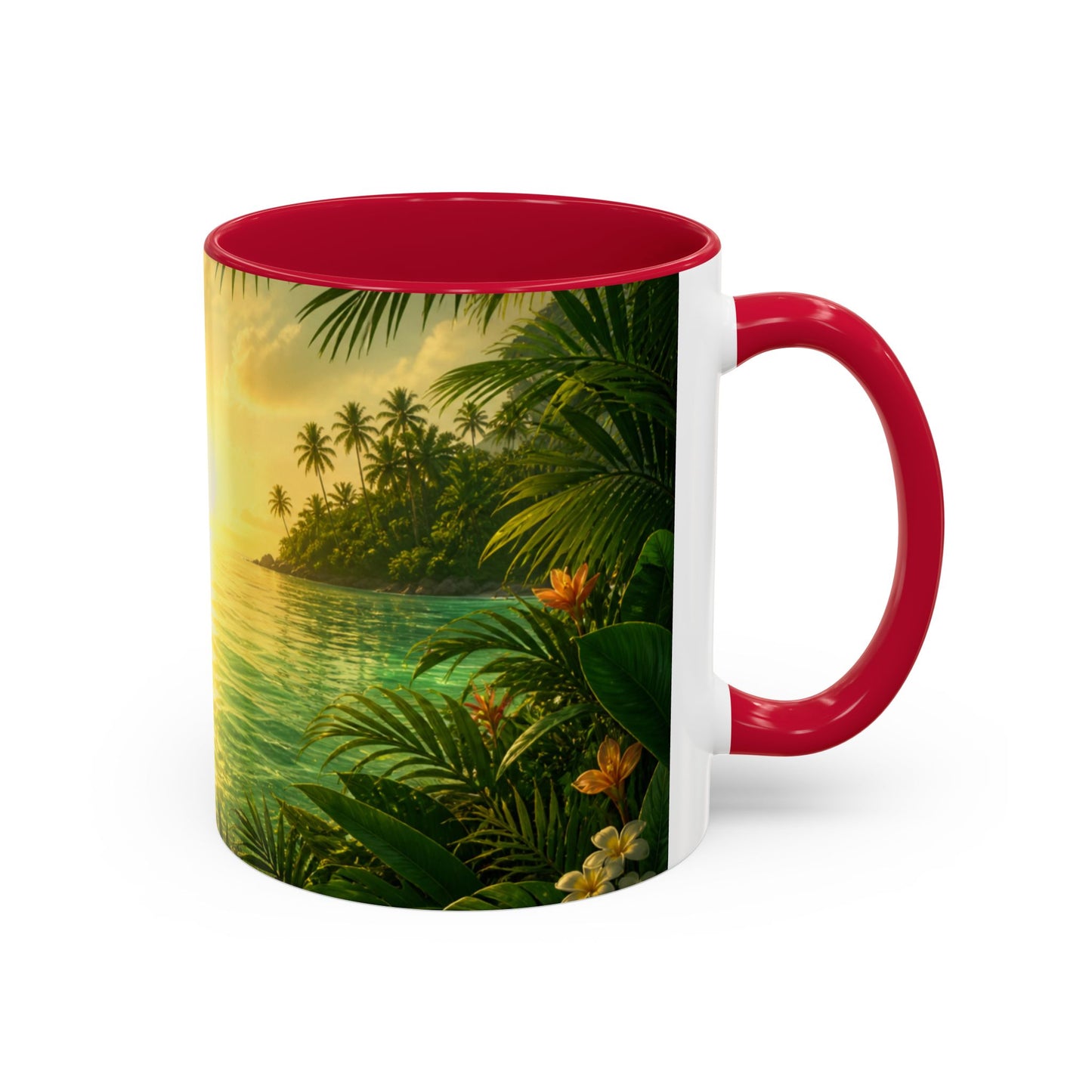 Tasse Plage Tropicale et Lagon – Mug Paysage Paradis Exotique – Design Nature et Palmiers – Céramique 325ml