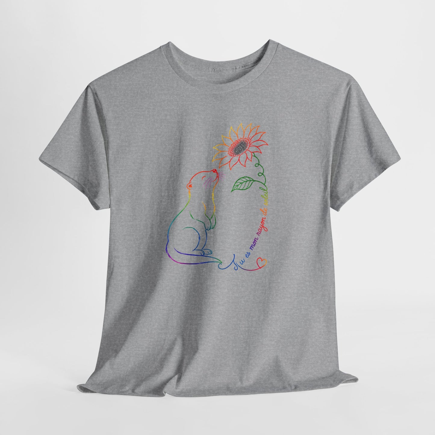 Tee Shirt Femme Loutre Tournesol Multicolore Animal Nature Fleur Cadeau Amoureuse des Loutres Original