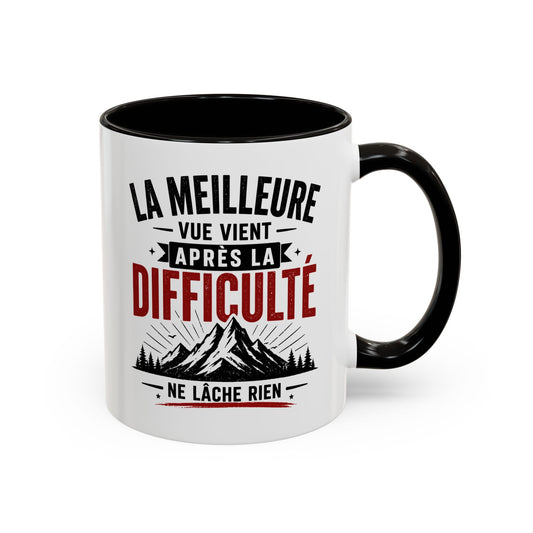 Mug Citation Motivation – La Meilleure Vue Vient Après la Difficulté – Cadeau Inspirant Sport Dépassement de Soi 325ml