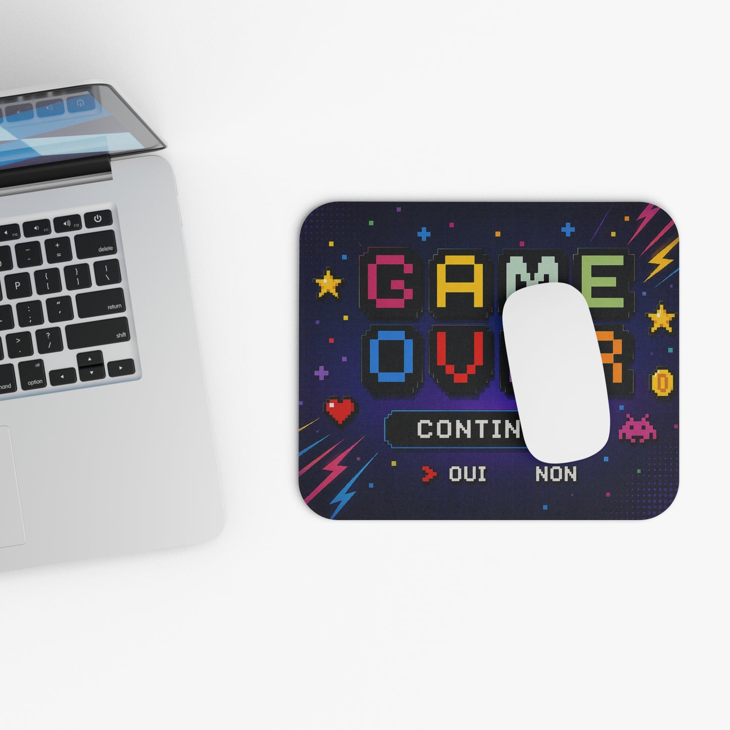 Tapis de Souris 22x18cm Game Over Continue Oui Non Pixel Art Gaming Rétro Gamer Console Arcade Bureau Cadeau Geek