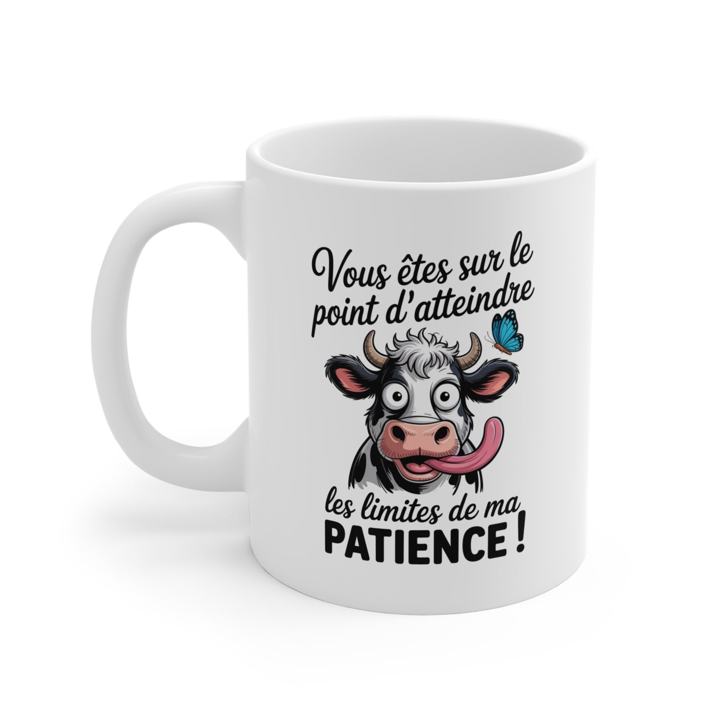 Tasse Vache Humoristique – Limites De Ma Patience – Mug Animal Drôle – Cadeau Humour 325ml