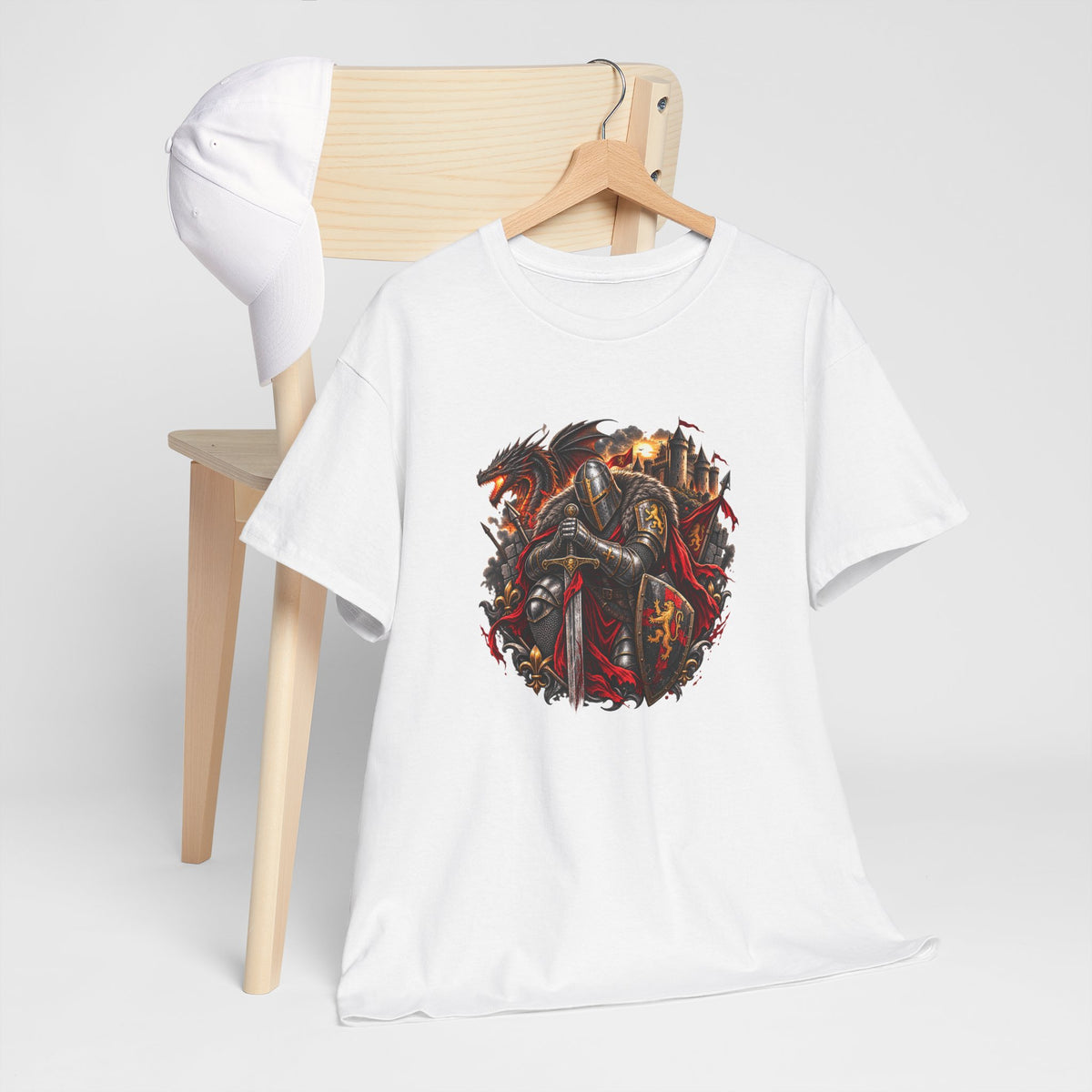 Tee Shirt Chevalier Médiéval Homme et Femme – Dragon Château Épée – T-Shirt Moyen Âge Guerrier Cadeau Original