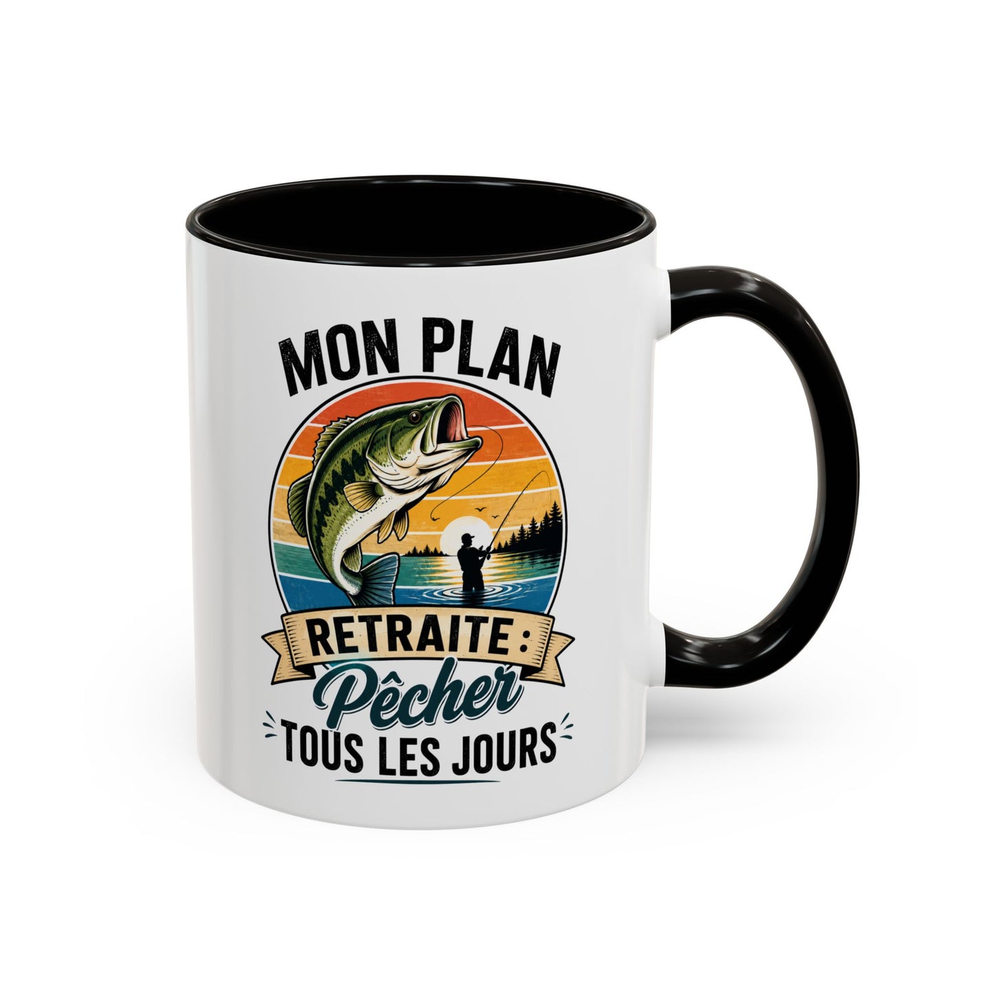 Mug Retraite Pêche – Tasse Humoristique Poisson – Cadeau Homme Futur Retraité Passionné de Loisirs en Plein Air – 325 ml Noir Bleu Rouge