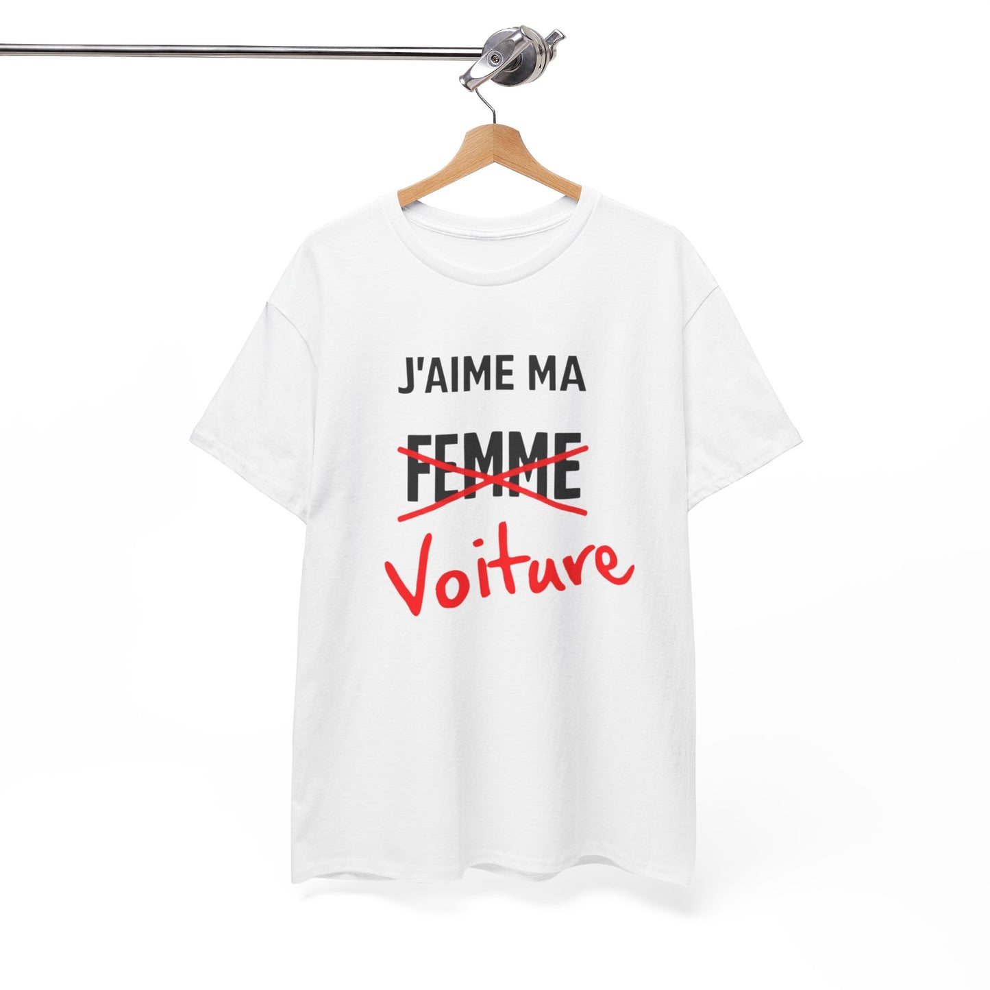 T-Shirt Humour J’aime ma Voiture – Tee Shirt Blague Adulte – Cadeau Drôle Homme Femme