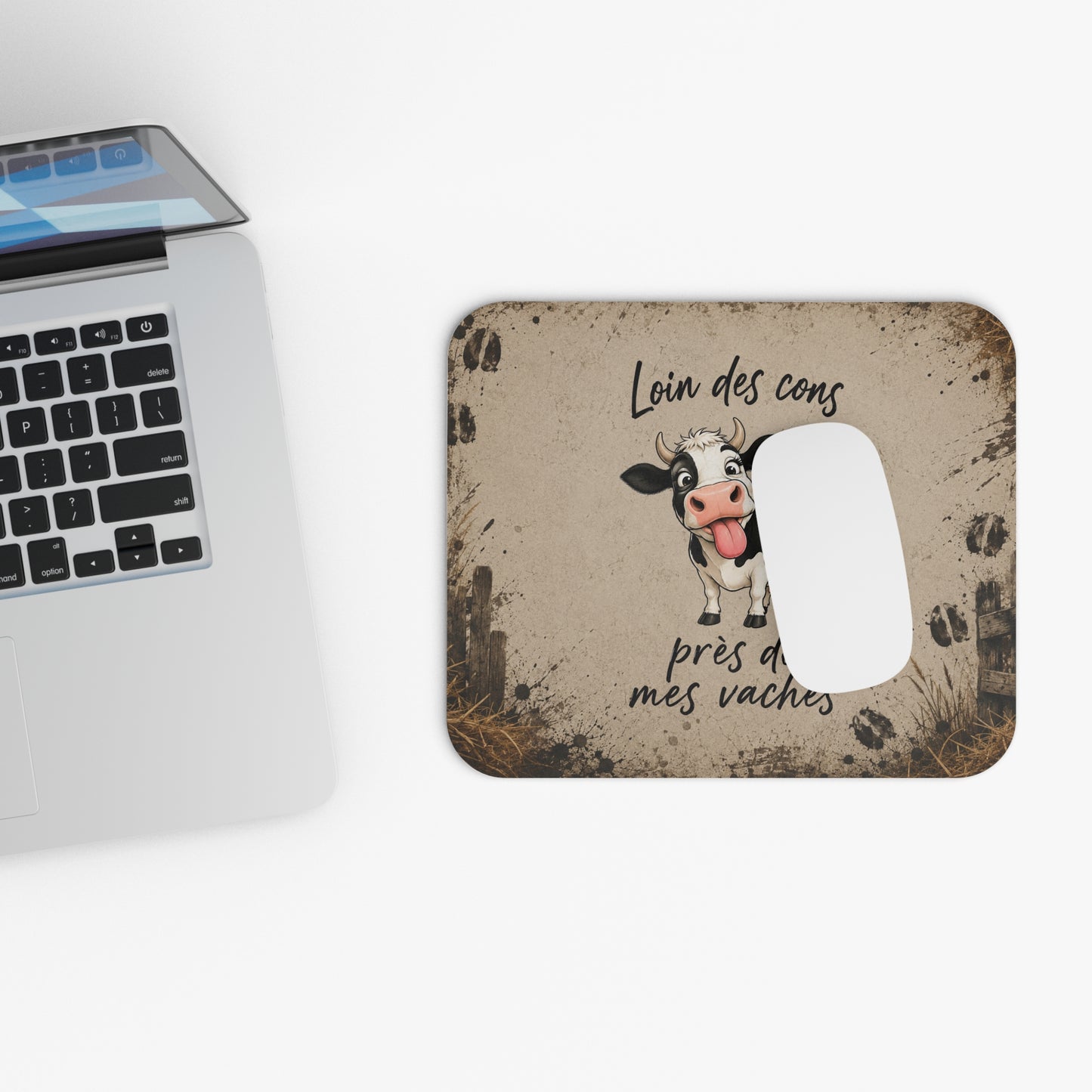 Tapis de Souris Loin des Cons Près de Mes Vaches – Humour Vache – Cadeau Drôle Homme et Femme
