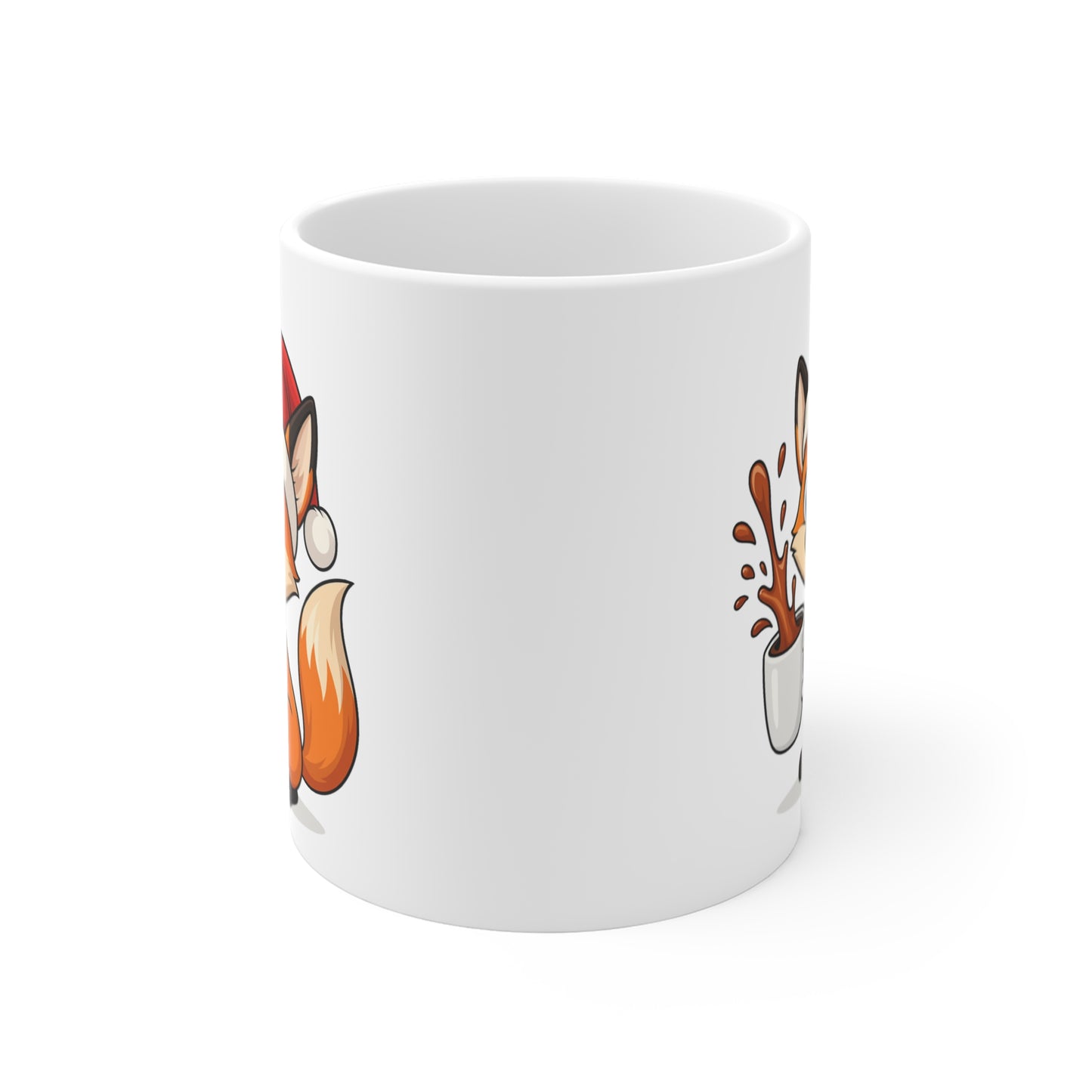 Mug Renard Noël 325ml – Tasse Céramique Mignonne avec Bonnet Rouge – Cadeau Fêtes Original