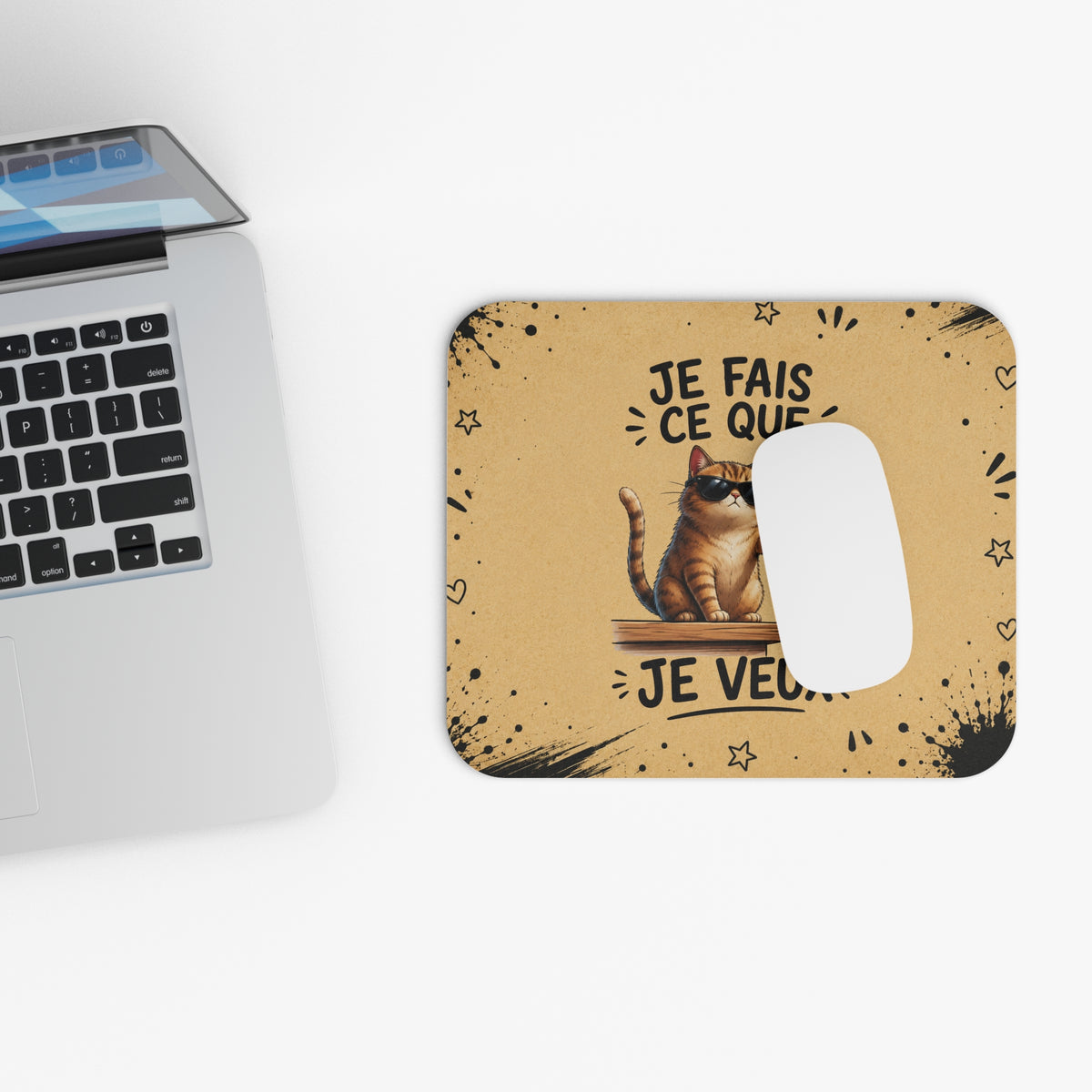 Tapis de Souris 22x18cm Je Fais Ce Que Je Veux – Chat Drôle avec Lunettes – Cadeau Humour Homme Femme