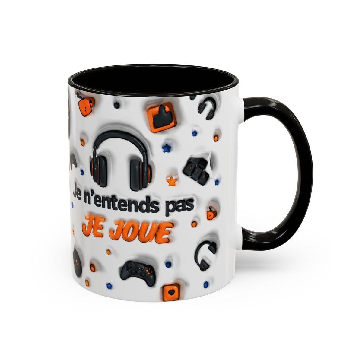 Mug Gamer « Je n’entends pas, je joue » – Tasse Gaming avec Casque, Manettes et Clavier – Cadeau Original Joueur Jeux Vidéo