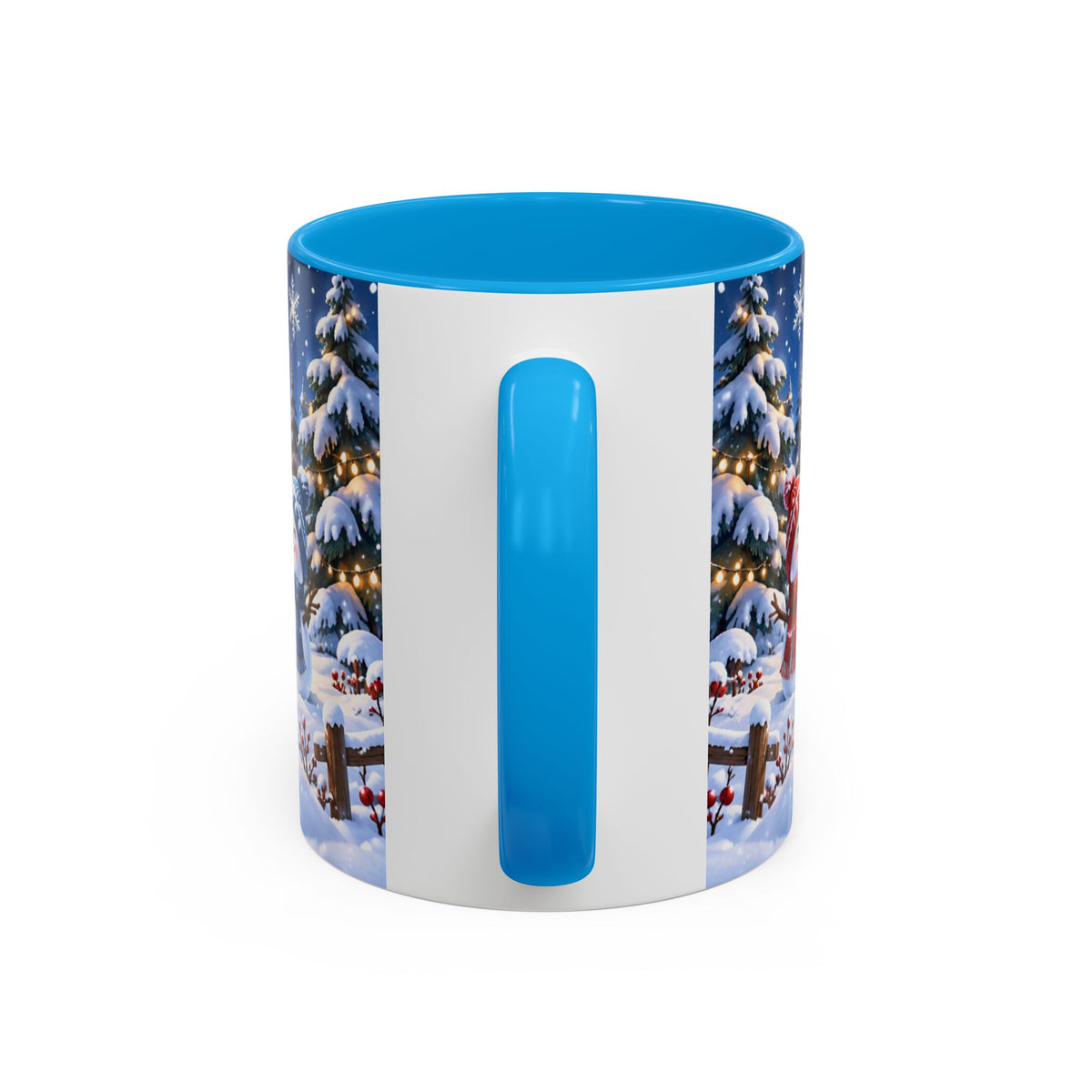 Mug Bonhommes de Neige de Noël – Tasse Hiver avec Sapins Enneigés, Lune et Traîneau du Père Noël – Cadeau Original Homme Femme