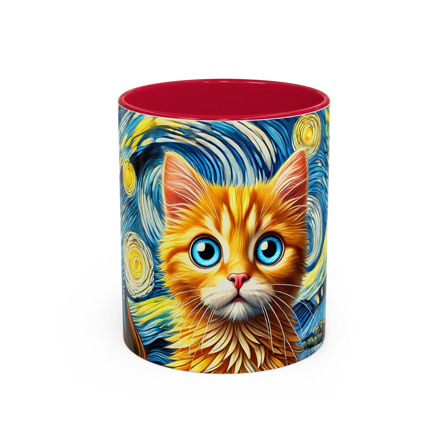 Mug Chaton Style Van Gogh – Tasse Artistique Nuit Étoilée avec Chat Orange aux Yeux Bleus – Cadeau Amoureux des Chats 325ml
