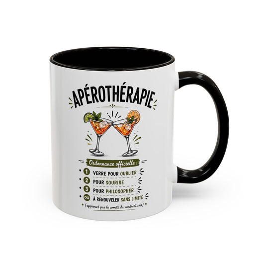 Mug Apérothérapie Drôle – Tasse Cocktail et Apéro Humoristique – Cadeau Original Amateur de Cocktails – Céramique 325ml Noir Bleu Rouge