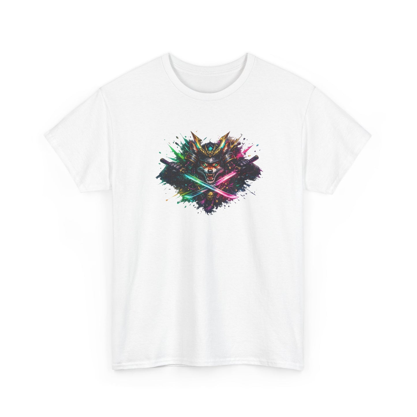 T-Shirt Samouraï Renard Katana – Tee Shirt Japonais Streetwear Néon – Cadeau Manga Anime Gamer
