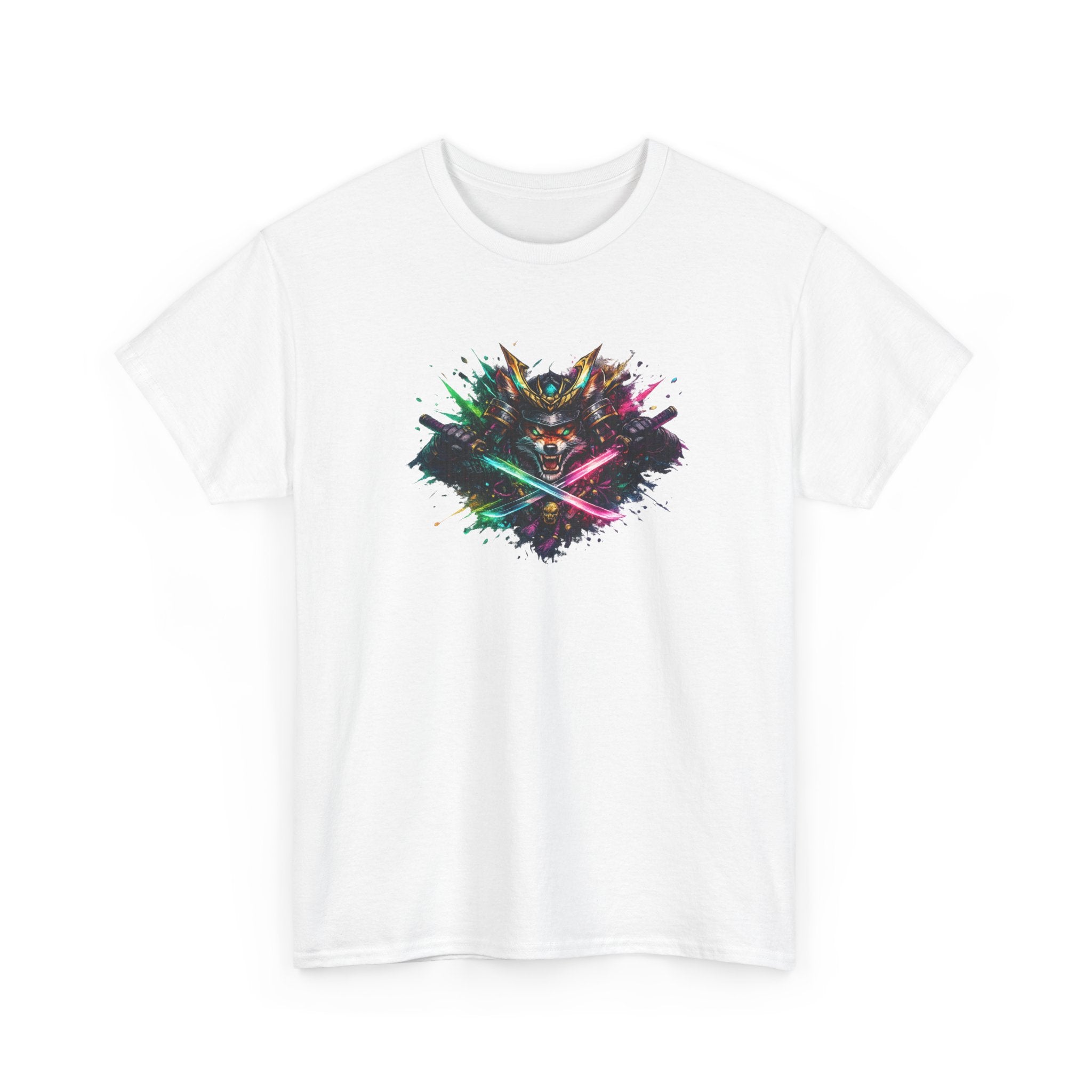 T-Shirt Samouraï Renard Katana – Tee Shirt Japonais Streetwear Néon – Cadeau Manga Anime Gamer