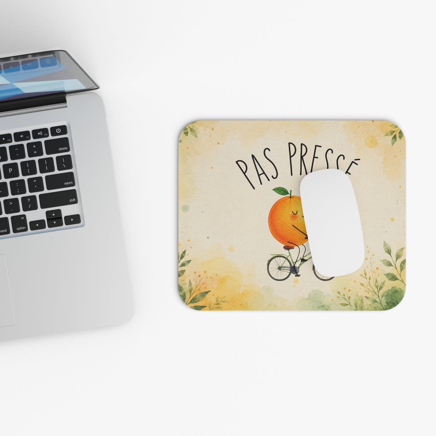 Tapis de Souris 22x18cm Pas Pressé – Orange à Vélo – Design Drôle et Mignon – Cadeau Original Homme et Femme