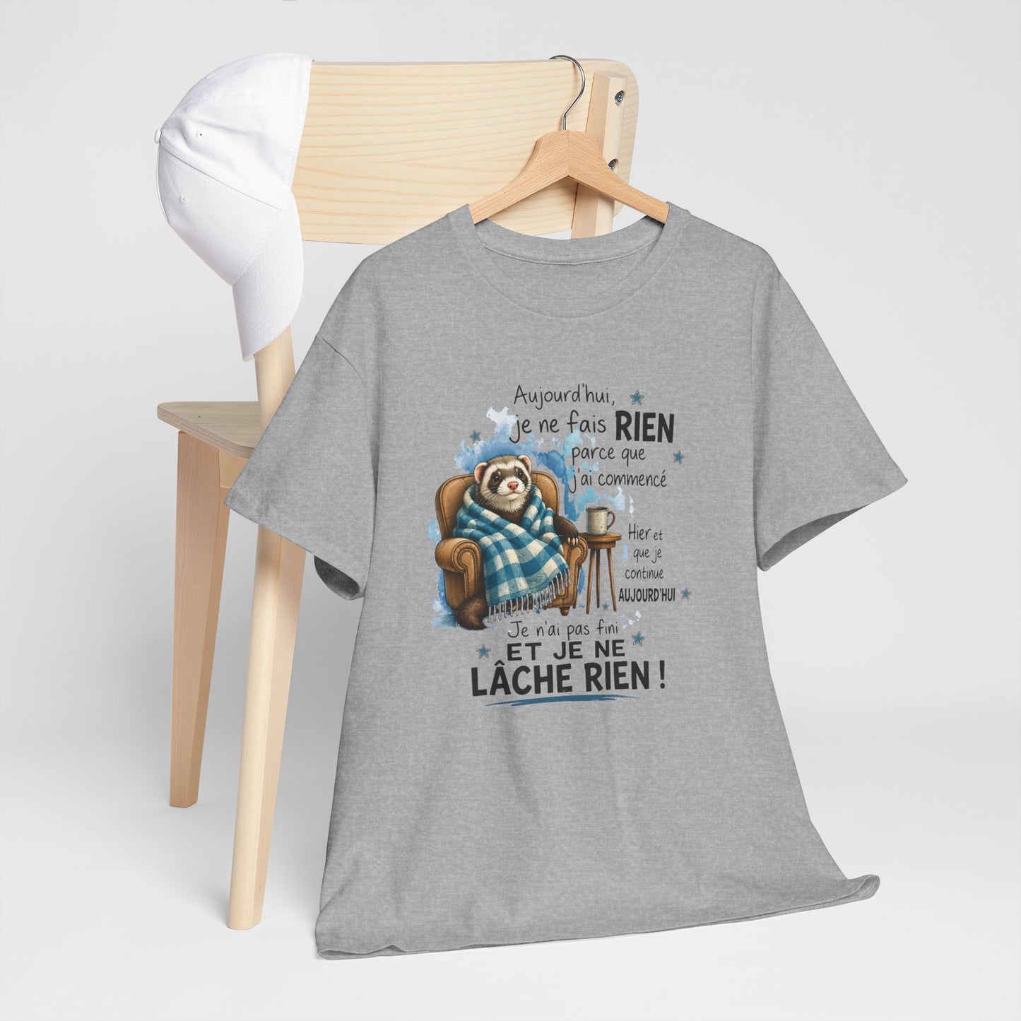 Tee-Shirt Humour Homme et Femme – Furet Détente Paresse Repos – Cadeau Original Drôle pour Amateur de Farniente et Animaux