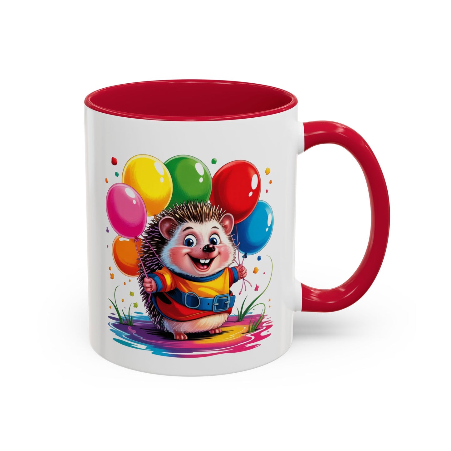 Mug Hérisson Kawaii avec Ballons Multicolores – Tasse Mignonne Cadeau Original Anniversaire et Fête – Céramique 325ml