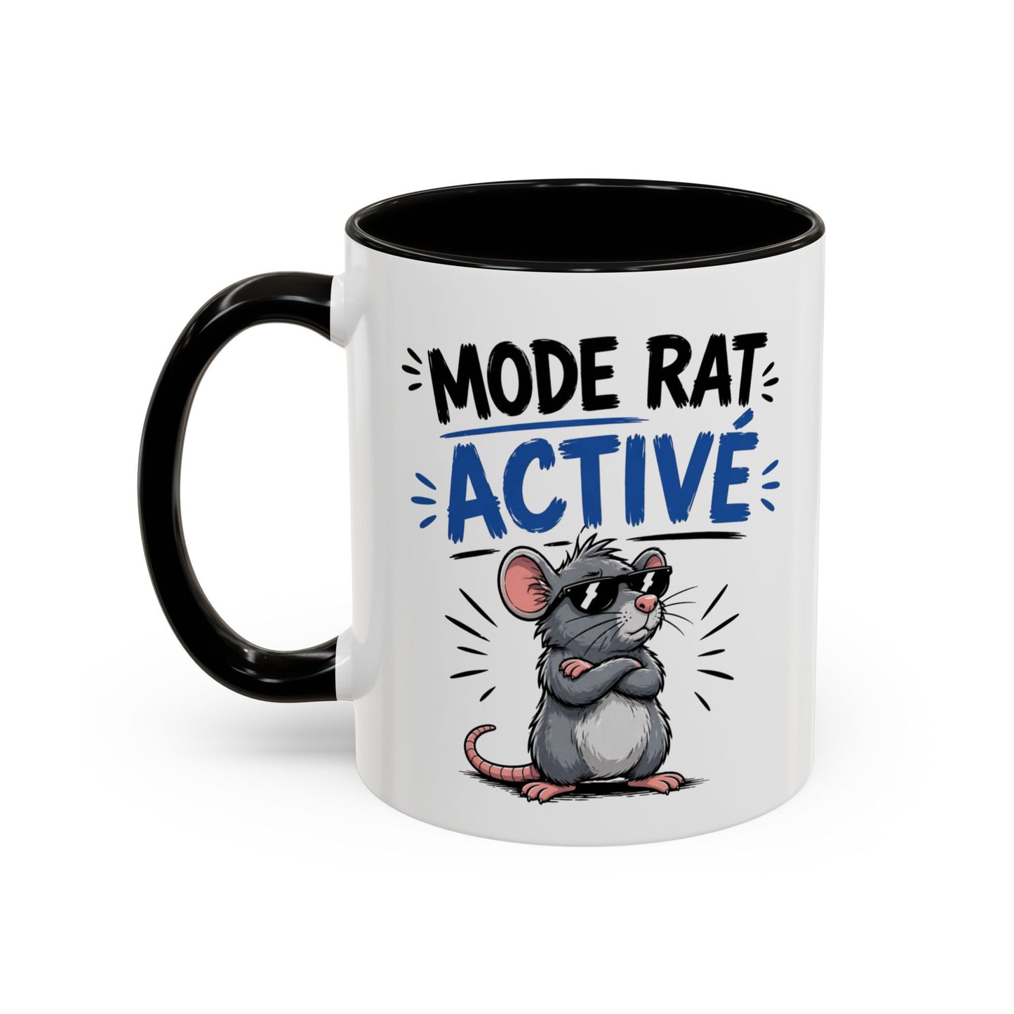 Mug Humour Mode Rat Activé – Tasse Souris Cool avec Lunettes – Cadeau Original Drôle et Décalé Céramique 325ml Noir Bleu Rouge