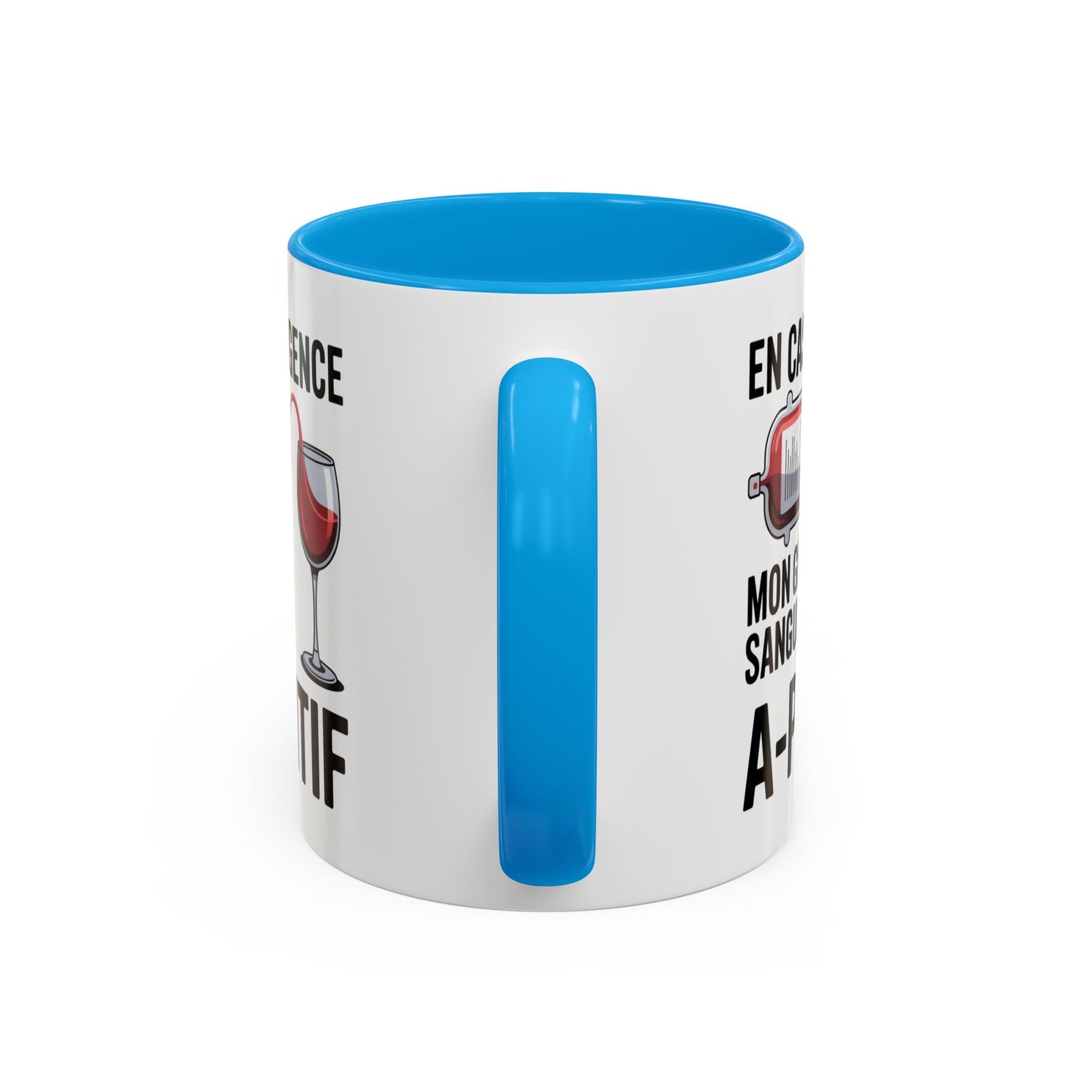Mug Vin Humoristique – Tasse Apéro Groupe Sanguin Apéritif – Cadeau Amoureux du Vin – Céramique 325ml Noir Bleu Rouge