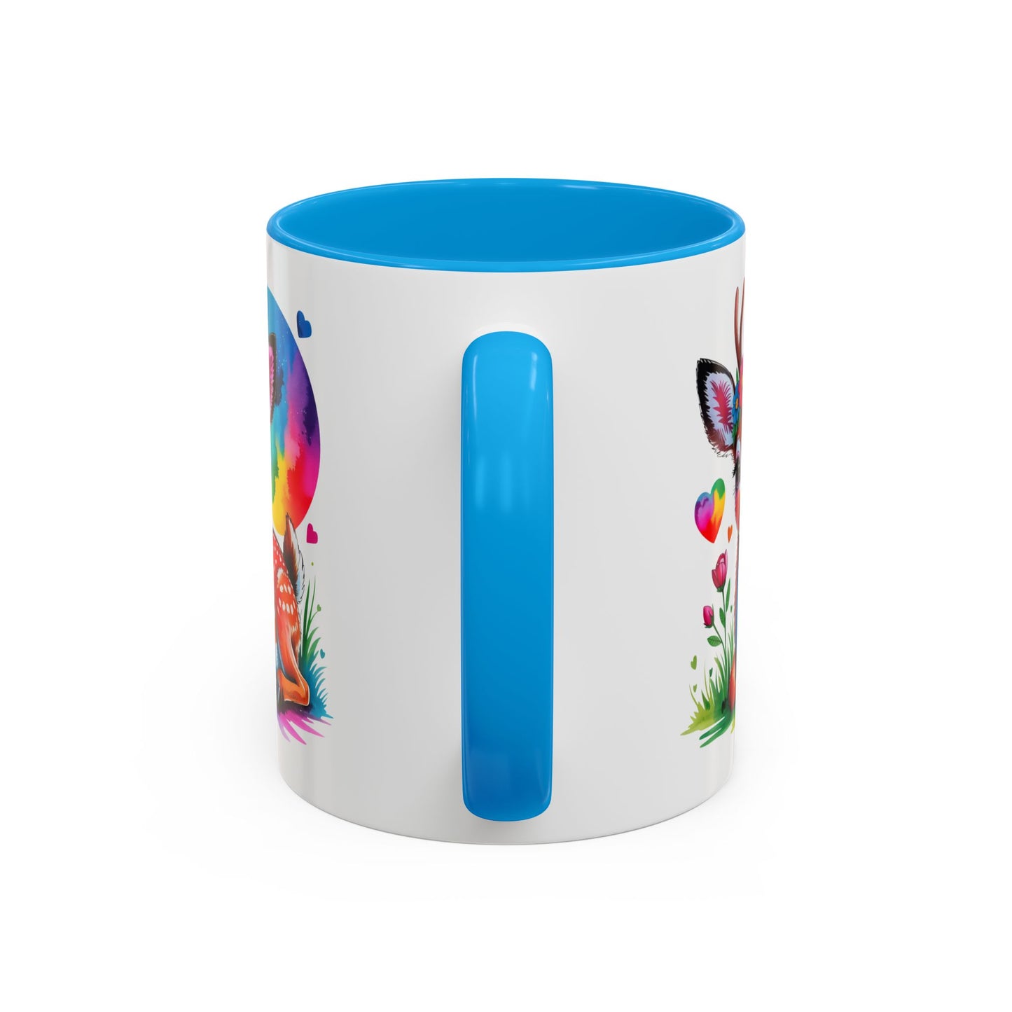 Mug Faon Mignon Coloré – Tasse Cerf Fleurs Arc-en-Ciel Kawaii – Cadeau Original Enfant Adulte – Céramique 325ml Noir Bleu Rouge