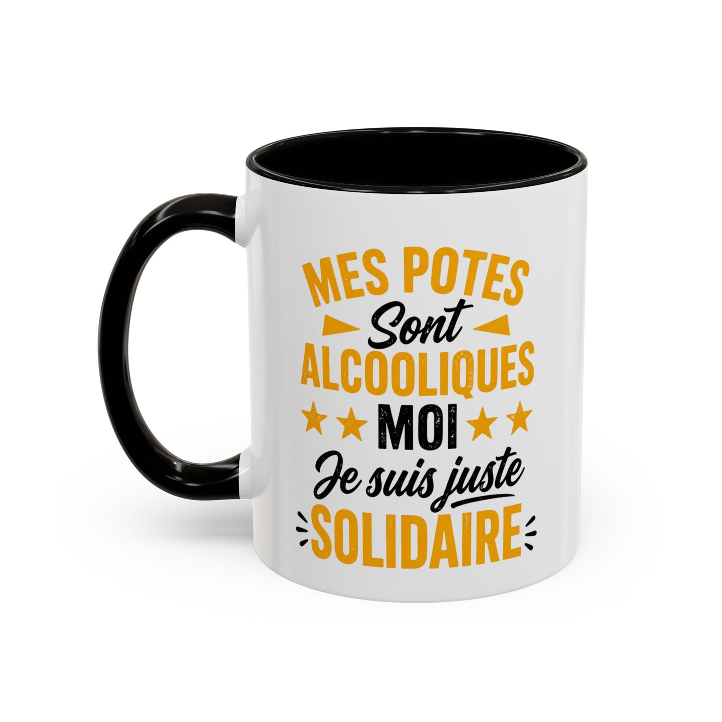 Mug Humour Apéro – Mes Potes Sont Alcooliques Moi Je Suis Juste Solidaire – Tasse Drôle Cadeau Original Fun Céramique 325ml