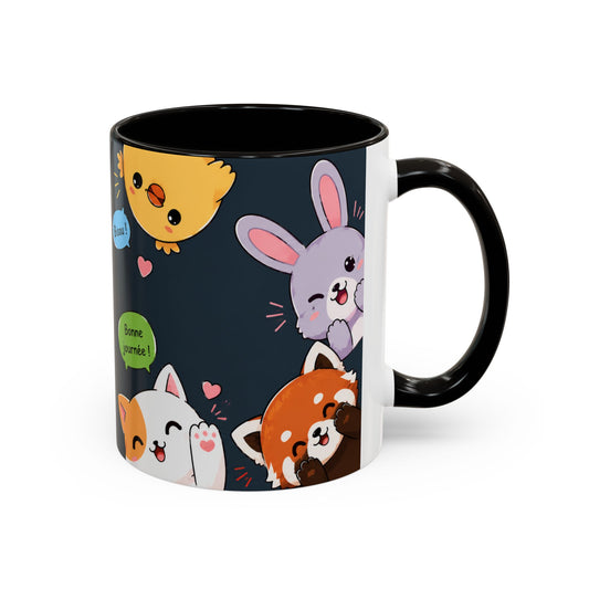 Tasse Kawaii Animaux Mignons – Mug Cute avec Chat Panda Lapin Renard et Messages Bonjour – Style Japonais 325ml