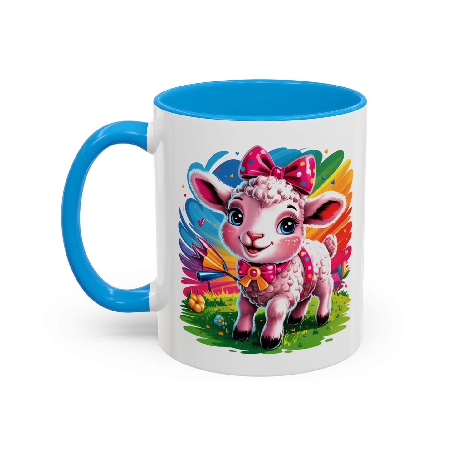 Mug Agneau Mignon Multicolore – Tasse Design Kawaii Animaux et Arc-en-ciel – Cadeau Original 325ml
