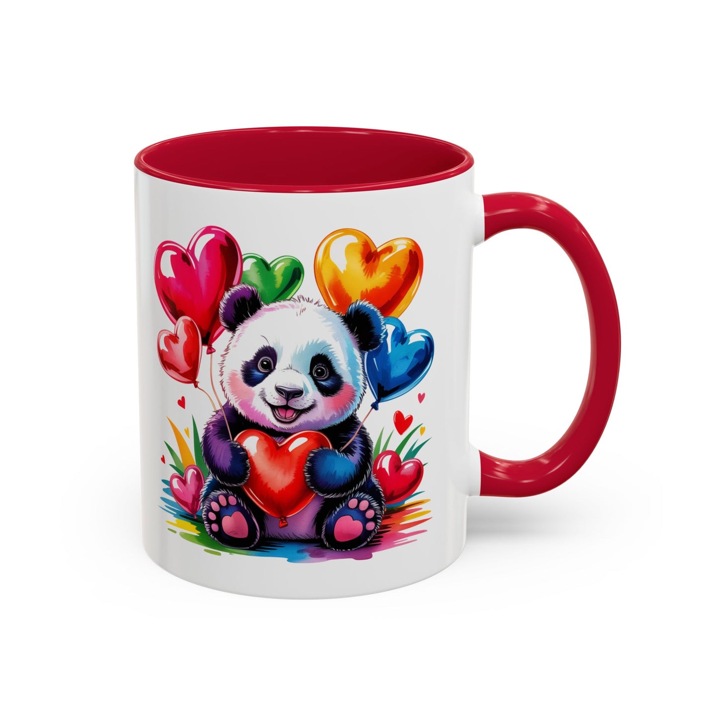 Mug Panda Kawaii avec Ballons Cœur Colorés – Tasse Mignonne Cadeau Original Amoureux des Animaux – Céramique 325ml