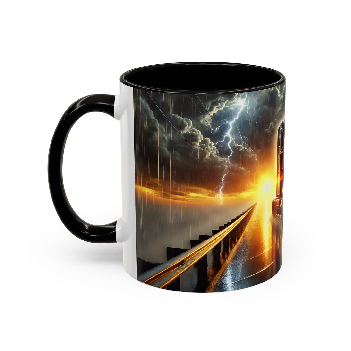 Mug Camion USA sous Orage – Tasse Semi-Remorque avec Éclairs et Route Tempête – Cadeau Chauffeur Routier 325ml
