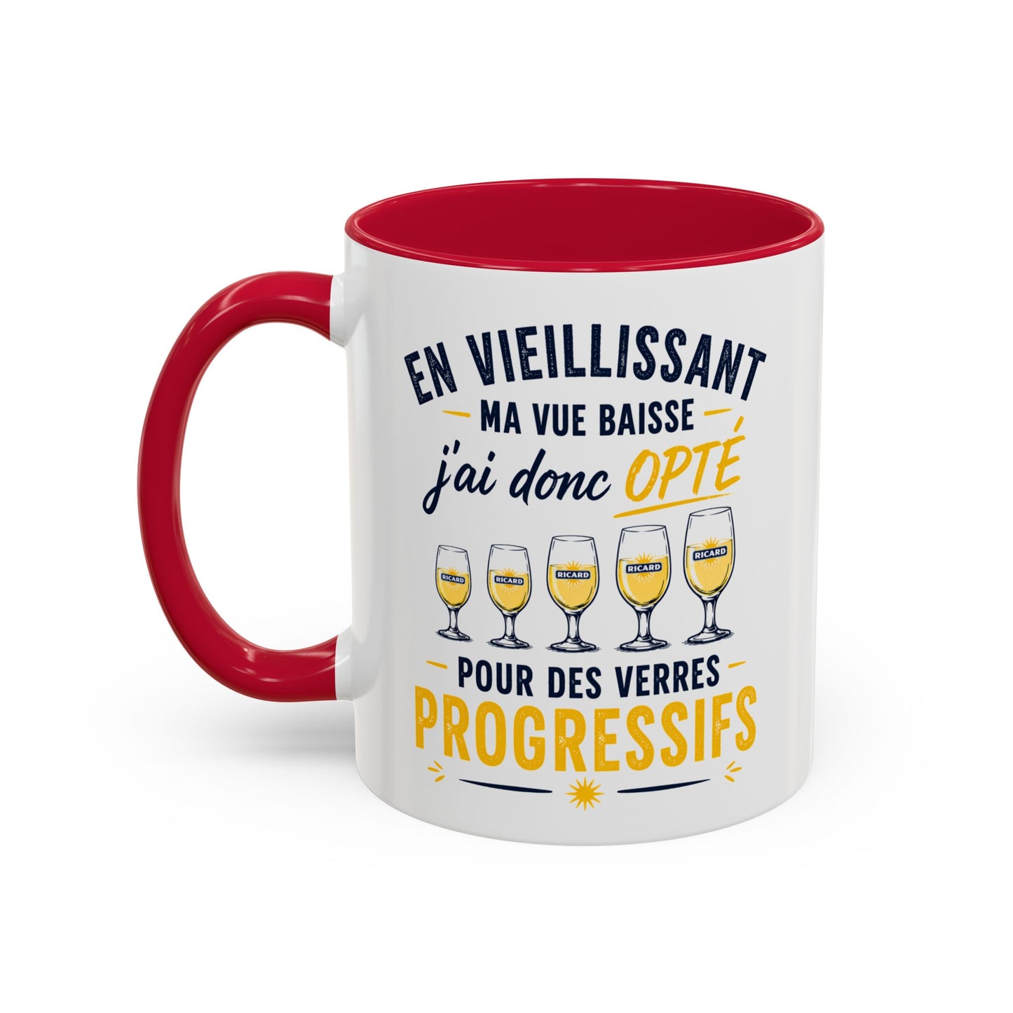 Mug Humour Pastis et Vieillesse – En Vieillissant Ma Vue Baisse J’ai Donc Opté pour des Verres Progressifs – Cadeau Drôle 325ml
