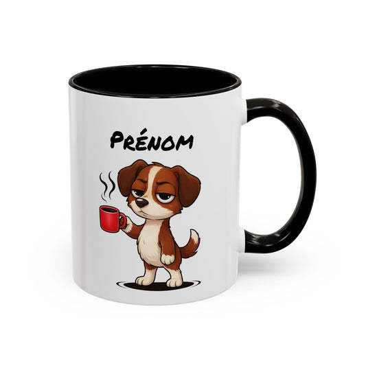 Mug Chien Fatigué Personnalisable 325ml – Tasse Café Humoristique Prénom Cadeau Original Noir Bleu Rouge