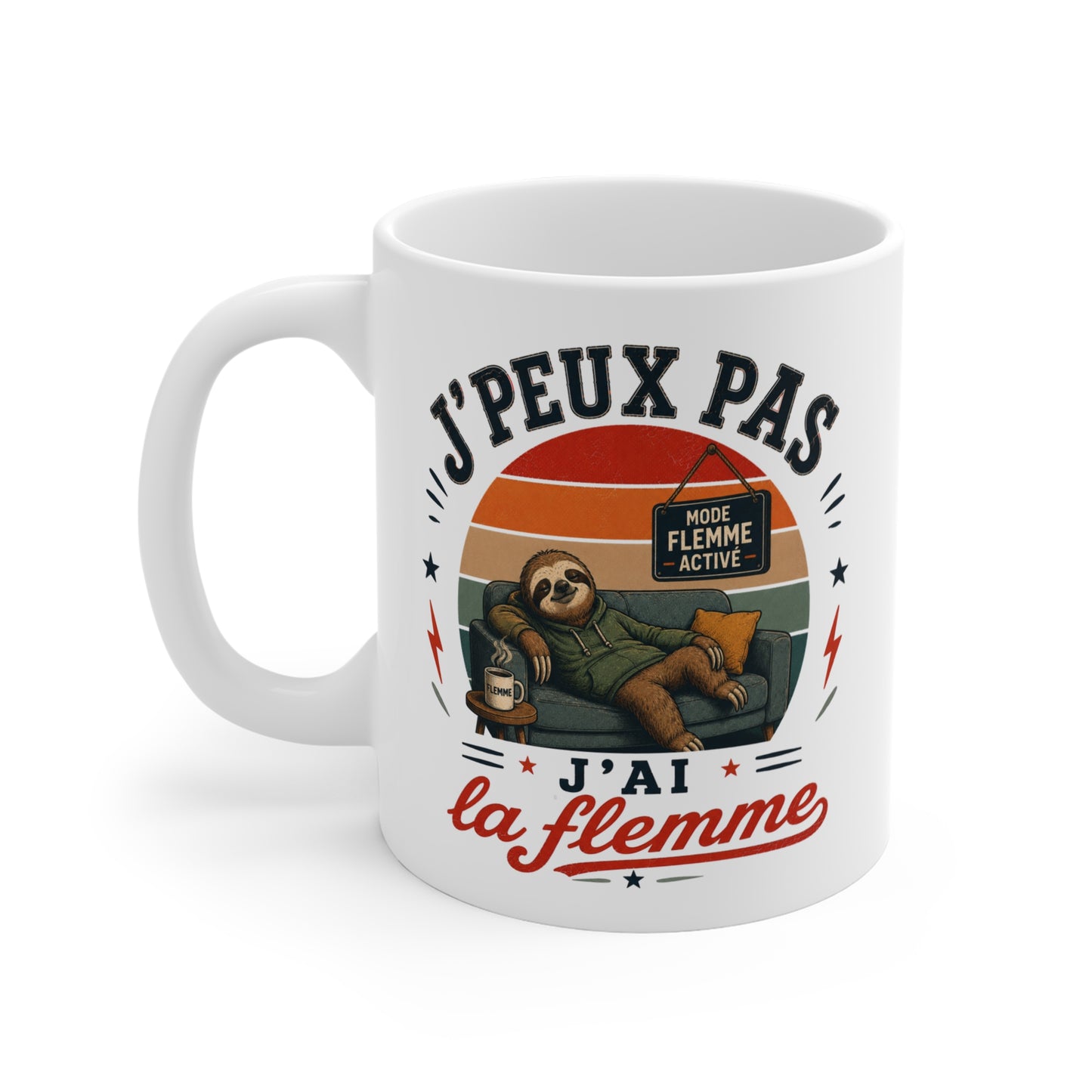 Tasse J’Peux Pas J’Ai La Flemme – Mug Humour Paresseux Vintage – Cadeau Drôle Homme Femme 325ml